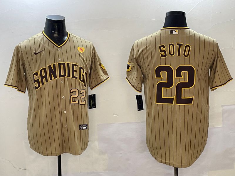 Men San Diego Padres 22 Soto Brown Stripe Game 2025 Nike MLB Jersey style 6